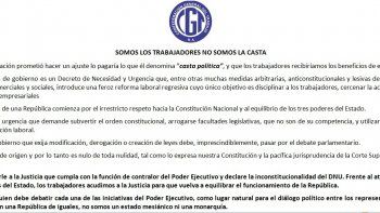 El documento de la CGT. El documento de la CGT.