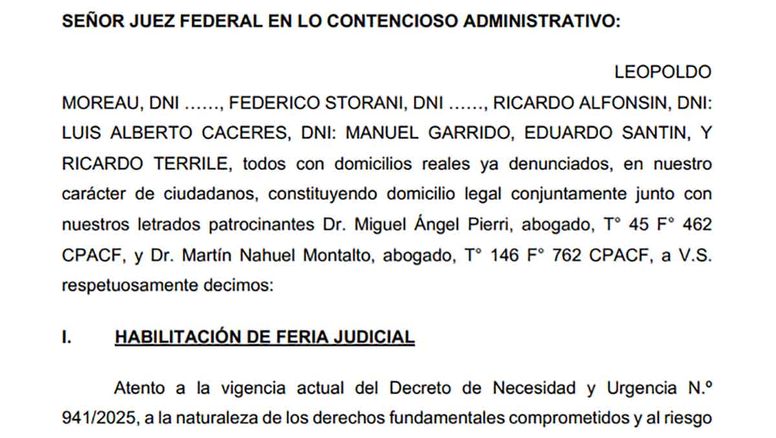 Moreau, Storani, 'Changui' y Alfonsín: 'Un solo corazón' contra el DNU de la Side