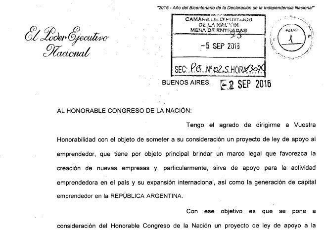 El proyecto del Gobierno naciona con las firmas de Michetti, Prat-Gay, Peña y Cabrera