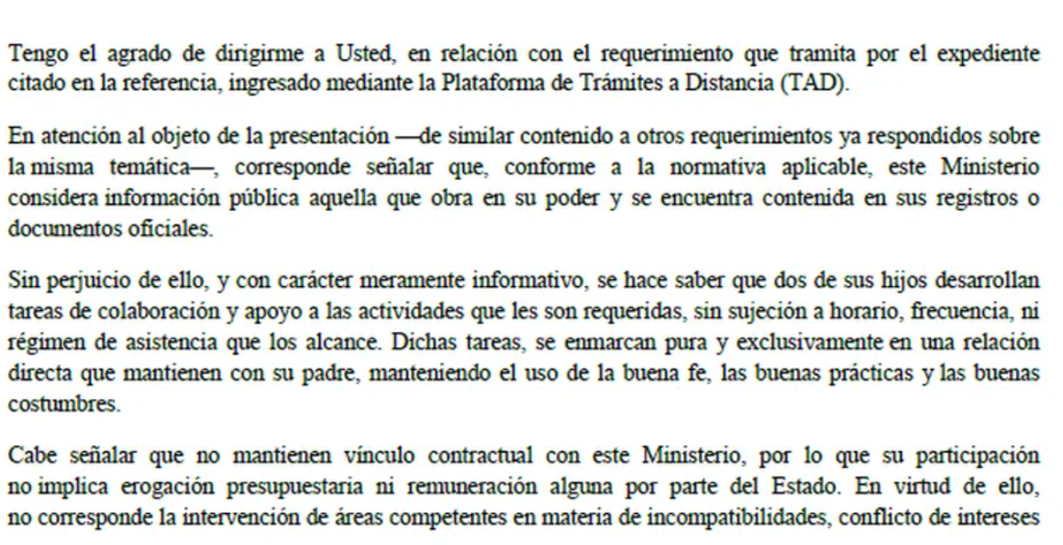 La respuesta de Economía al pedido de acceso a la información pública presentado por Letra P. La respuesta de Economía al pedido de acceso a la información pública presentado por Letra P.