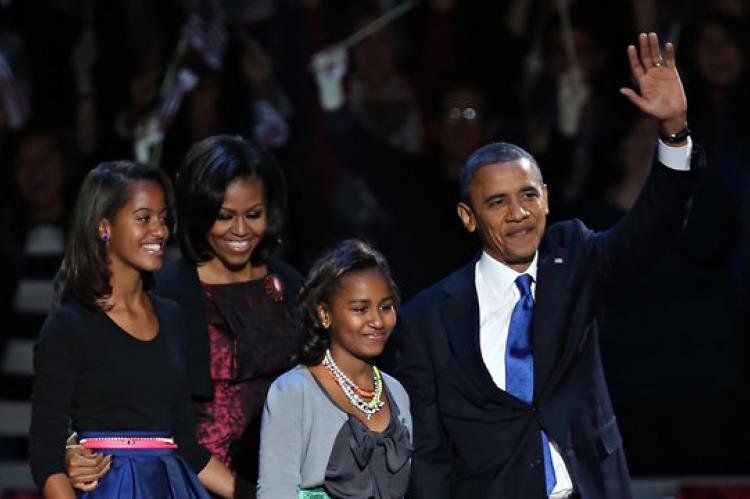 La familia Obama en la victoria.