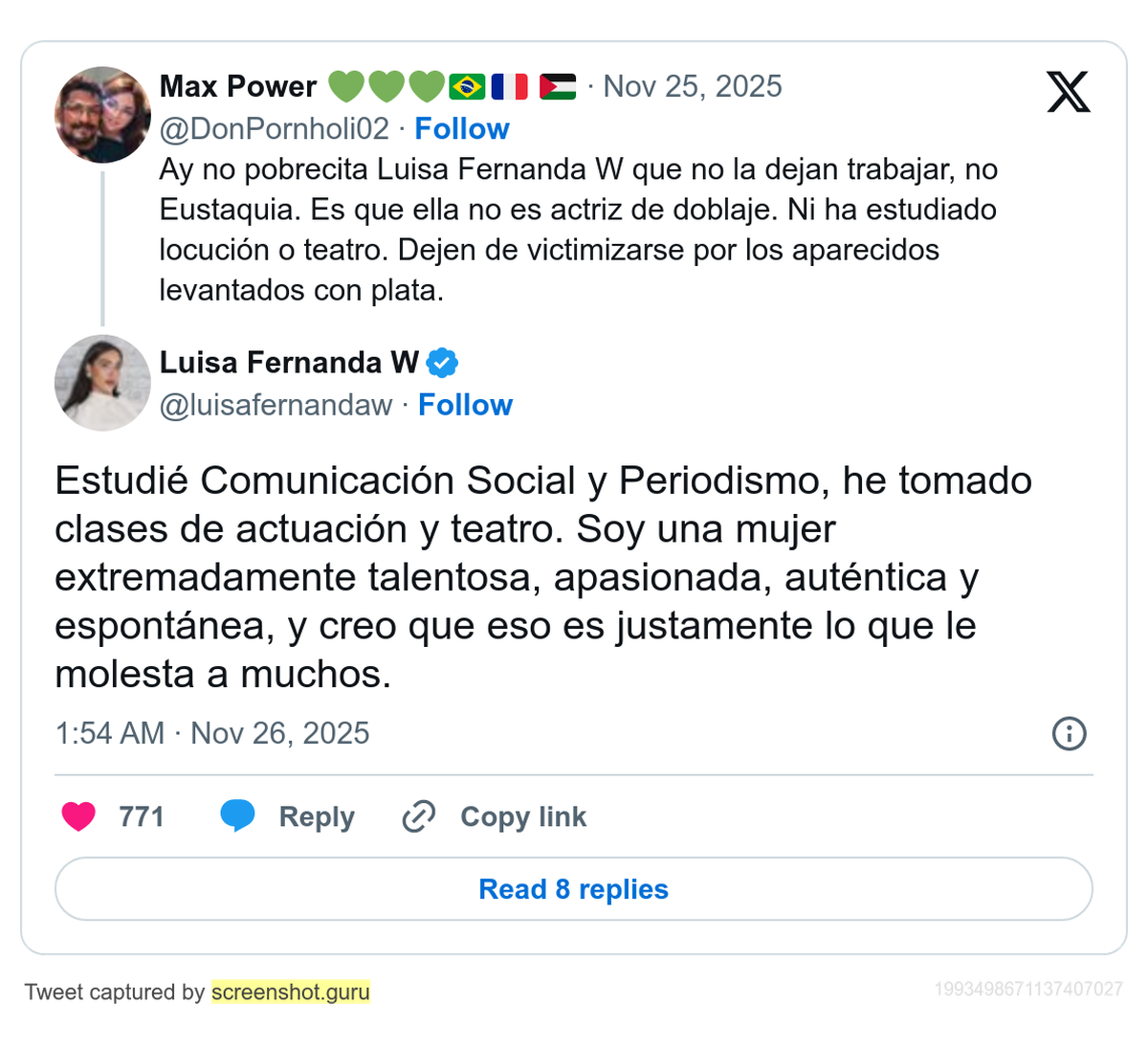 Luisa Fernanda W anunció su participación en Zootopia 2 y recibió críticas por no ser actriz profesional. Ella respondió destacando su formación, experiencia y talento. Luisa Fernanda W anunció su participación en Zootopia 2 y recibió críticas por no ser actriz profesional. Ella respondió destacando su formación, experiencia y talento.
