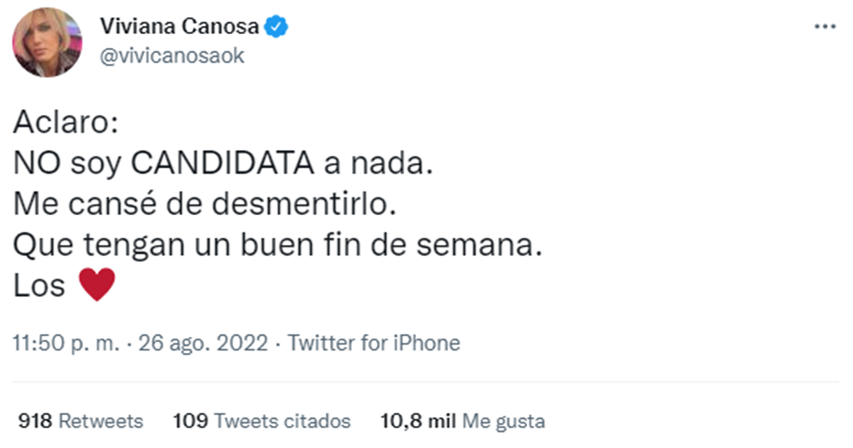 Viviana Canosa negó nuevamente que esté en sus planes ser candidata.