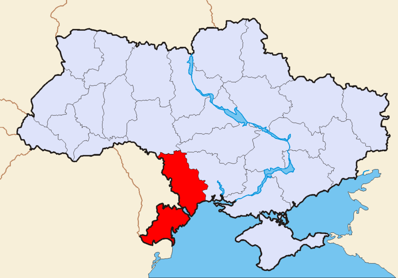 En celestre, Ucrania; en rojo, Odessa.