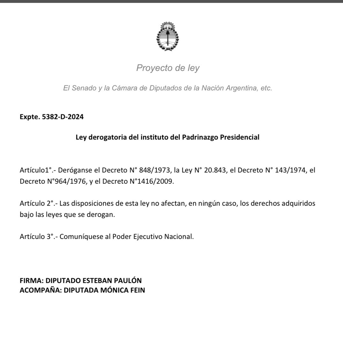 El proyecto presentado por los diputados Mónica Fein y Esteban Paulón. El proyecto presentado por los diputados Mónica Fein y Esteban Paulón.
