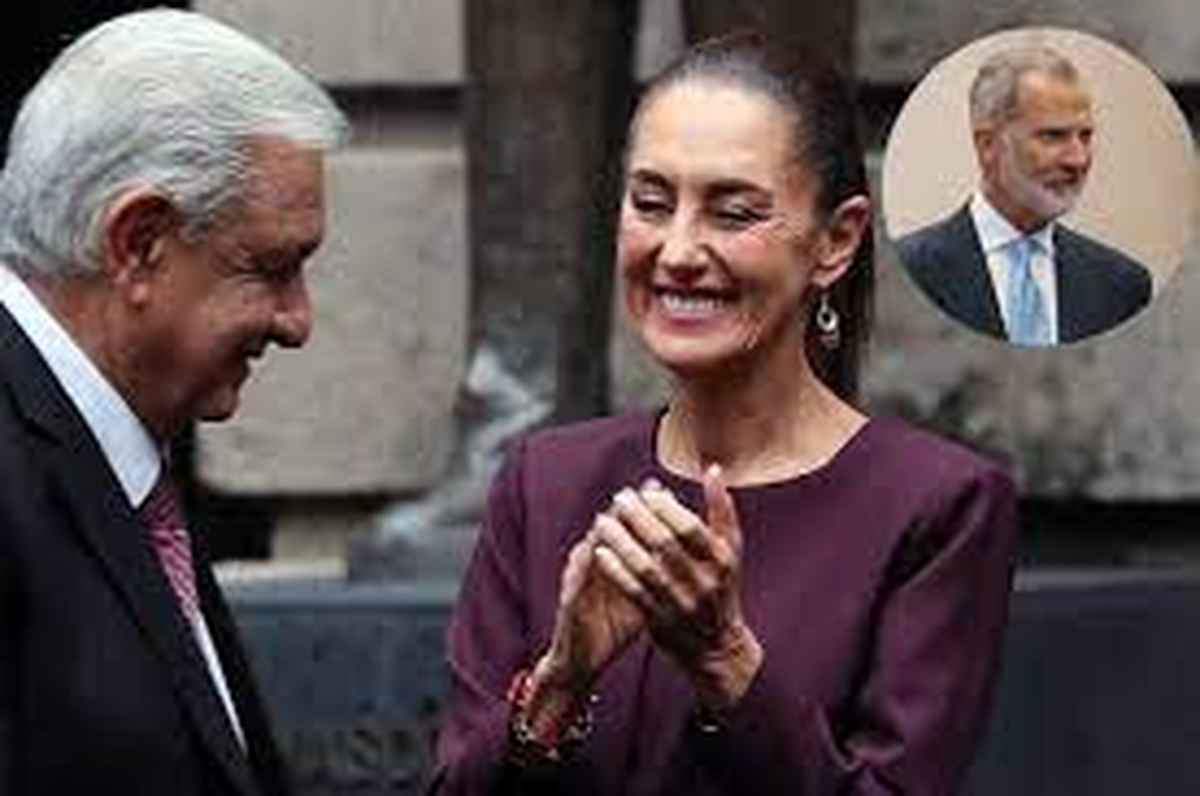 Andrés Manuel López Obrador (AMLO) junto a Claudia Scheinbaum, contra la Casa Real española. Andrés Manuel López Obrador (AMLO) junto a Claudia Scheinbaum, contra la Casa Real española.