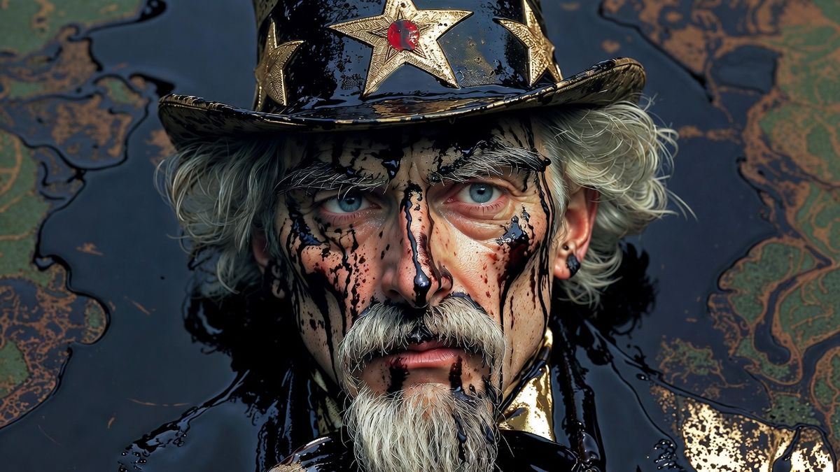 Tío Sam desbordado de petróleo, tal como lo ambiciona Donald Trump.