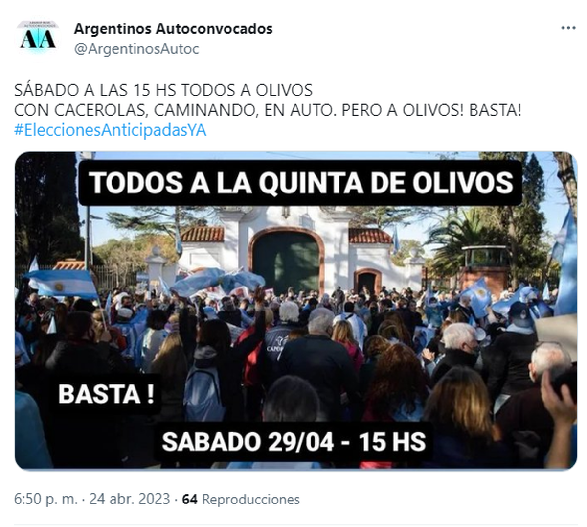 También piden ir a la Quinta de Olivos el sábado próximo.
