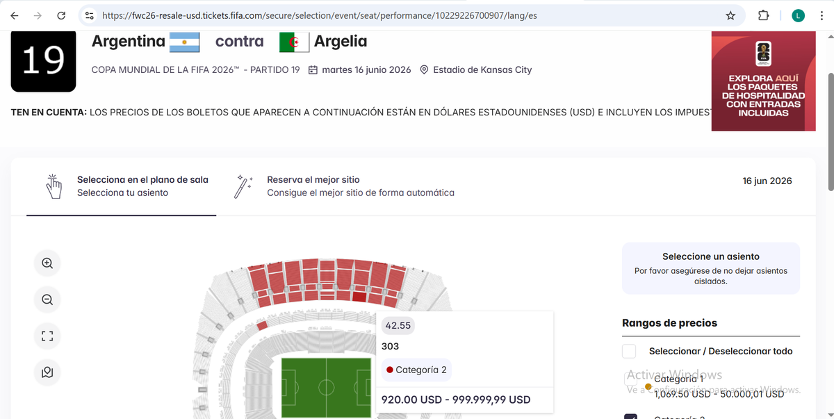 En la plataforma FIFA de reventa se pide casi 1 millón de dólares por una entrada para el debut de Argentina. En la plataforma FIFA de reventa se pide casi 1 millón de dólares por una entrada para el debut de Argentina.