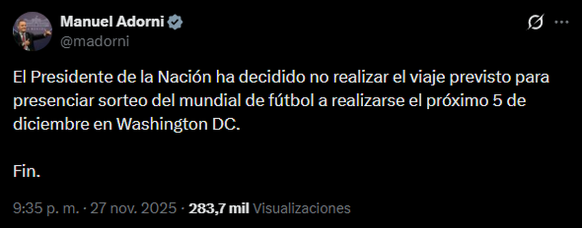 Adorni, vía X Adorni, vía X