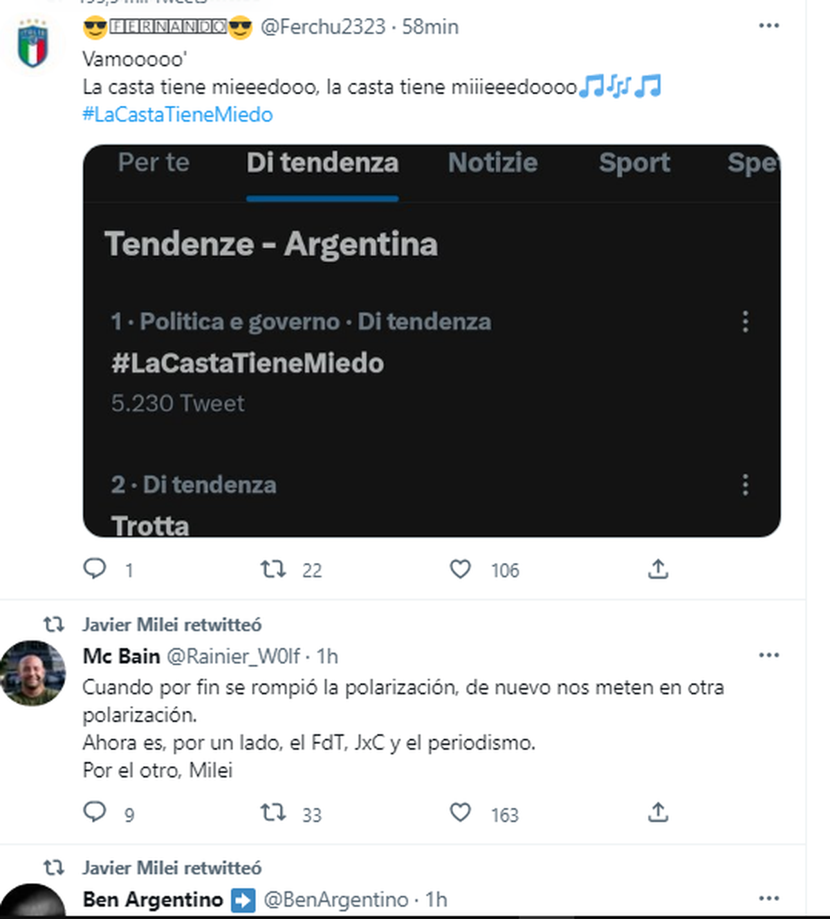 RT y "Me Gusta" a favor de Milei.