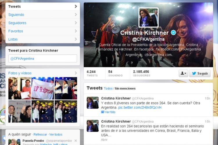La cuenta de la Presidente en Twitter acumula más de 2 millones de seguidores, pero sólo la mitad serían reales.