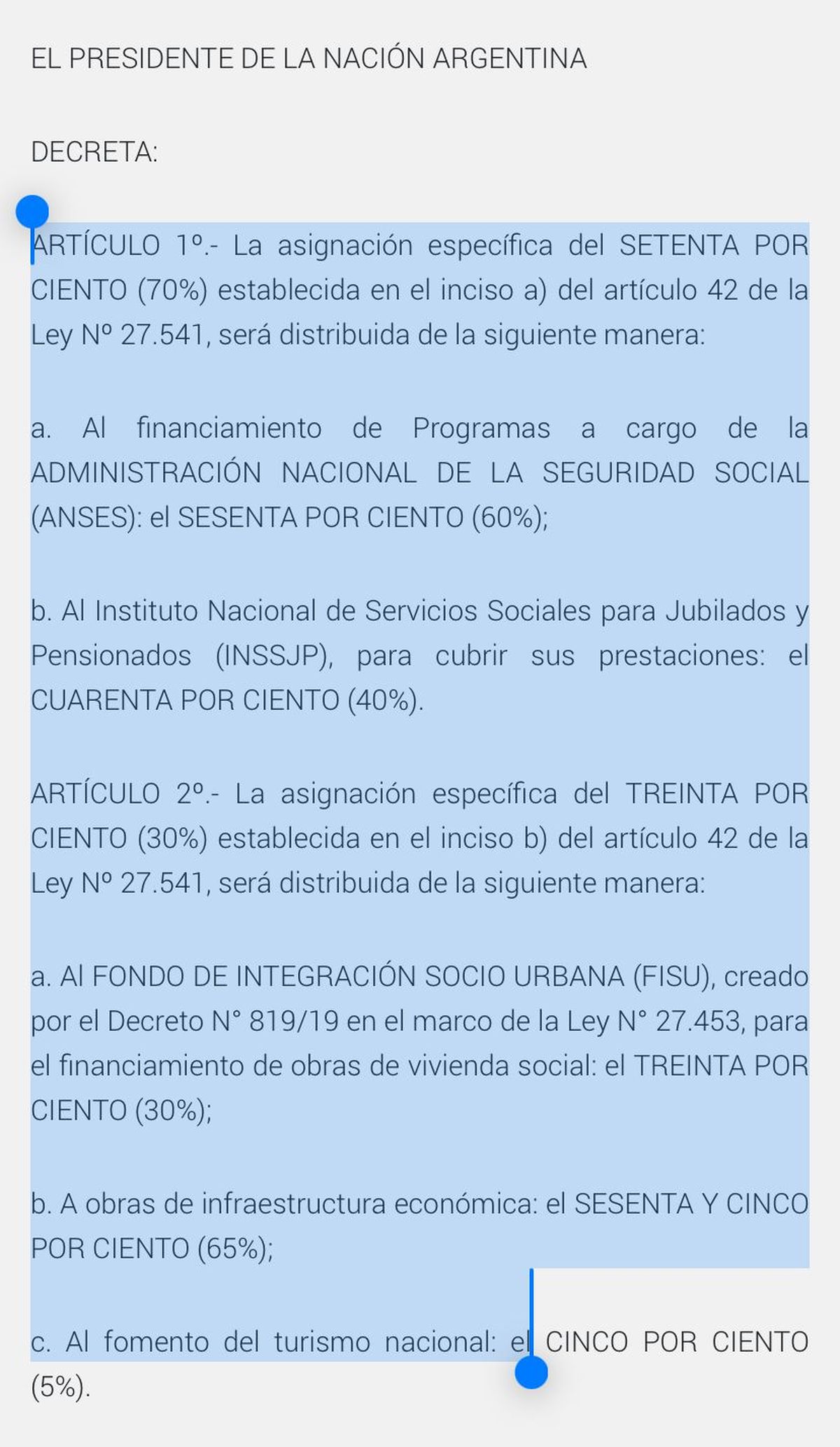 El decreto de Alberto Fernández sobre la distribución de lo recaudado por el Impuesto PAIS que los gobernadores quieren coparticipar. El decreto de Alberto Fernández sobre la distribución de lo recaudado por el Impuesto PAIS que los gobernadores quieren coparticipar.