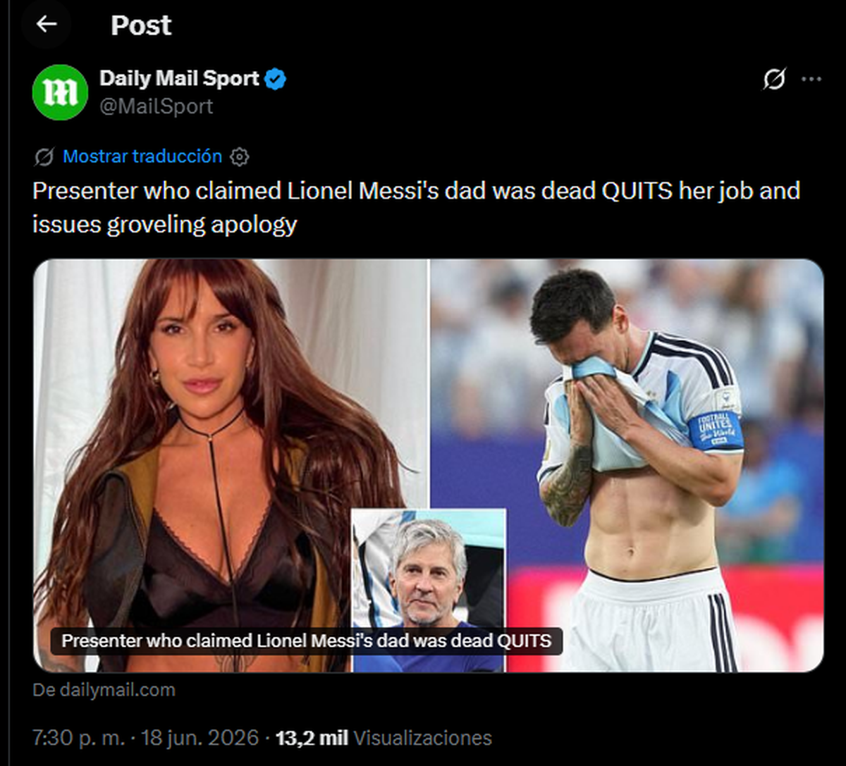 El papelón mundial de Flor Peña llegó a medios de Estados Unidos, Reino Unido, India, España y Nigeria, entre otros. Todos destacaron la falsa noticia sobre Jorge Messi, las disculpas públicas y su salida de Luzu TV. El papelón mundial de Flor Peña llegó a medios de Estados Unidos, Reino Unido, India, España y Nigeria, entre otros. Todos destacaron la falsa noticia sobre Jorge Messi, las disculpas públicas y su salida de Luzu TV.