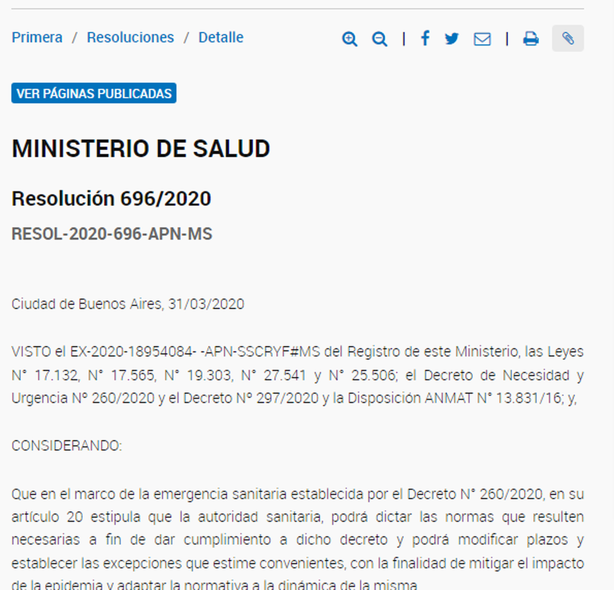 La Resolución oficial.