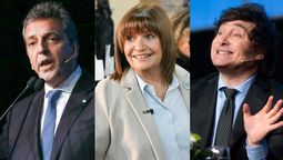 Sergio Massa, Patricia Bullrich y Javier Milei. Sergio Massa, Patricia Bullrich y Javier Milei.