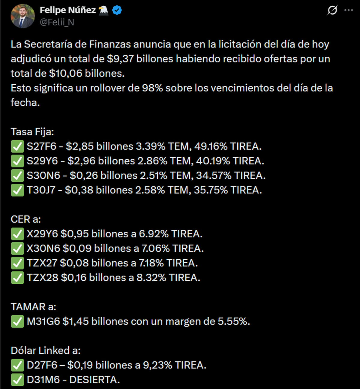 Detalle de los instrumentos de la licitación, publicada por Felipe Núñez. Detalle de los instrumentos de la licitación, publicada por Felipe Núñez.