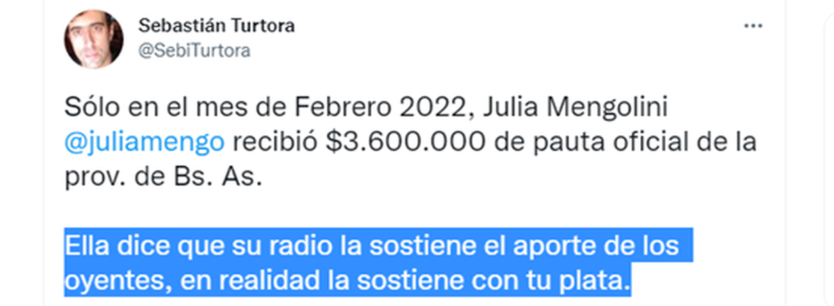 El tuit del periodista Sebastián Turtora.