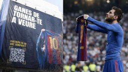 La icónica celebración de Messi en el Bernabéu se replica en una lona gigante en Barcelona y se convierte en símbolo central de la campaña electoral.
