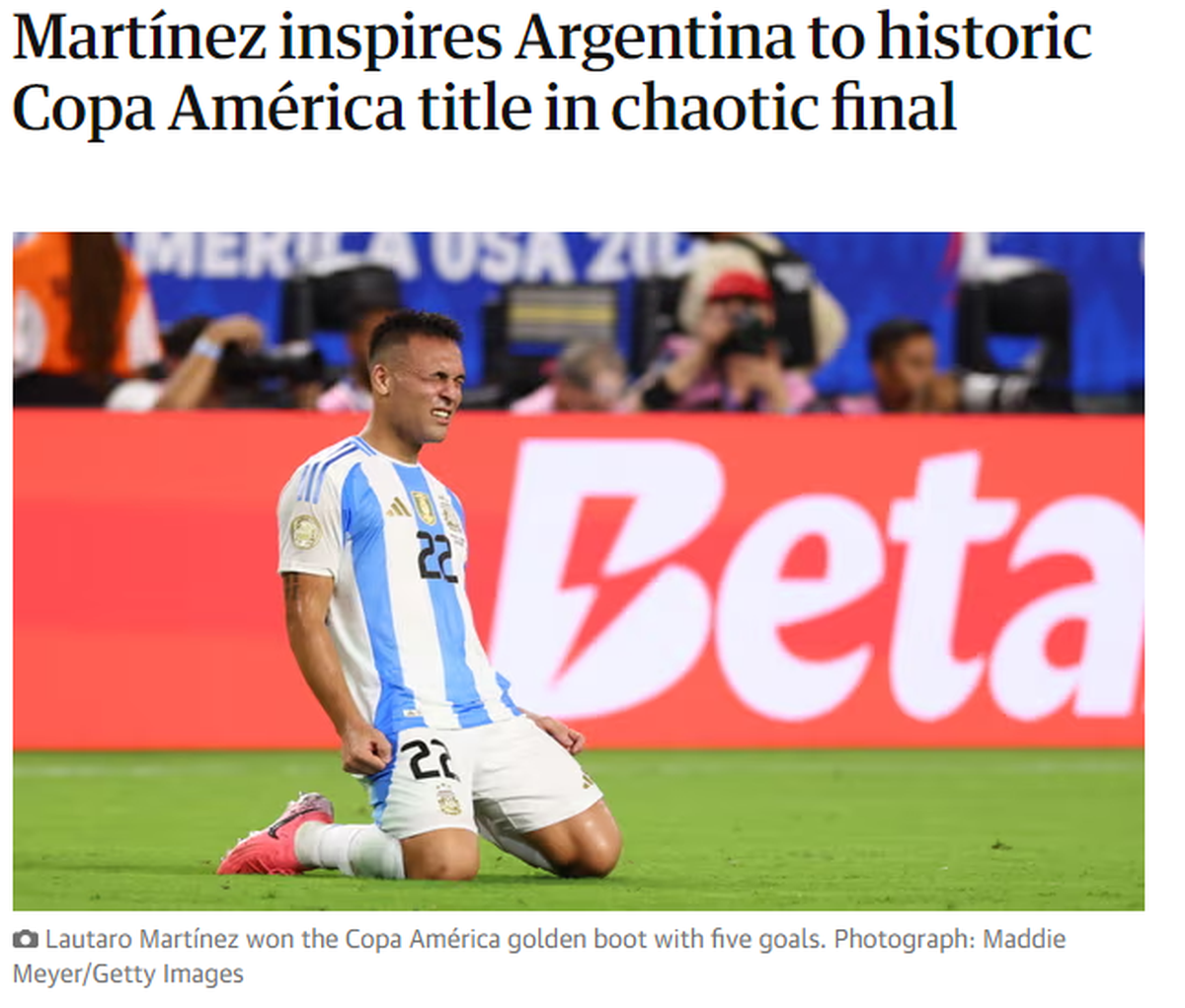 The Guardian resaltó el Gol tardío de Lautaro Martínez. The Guardian resaltó el Gol tardío de Lautaro Martínez.