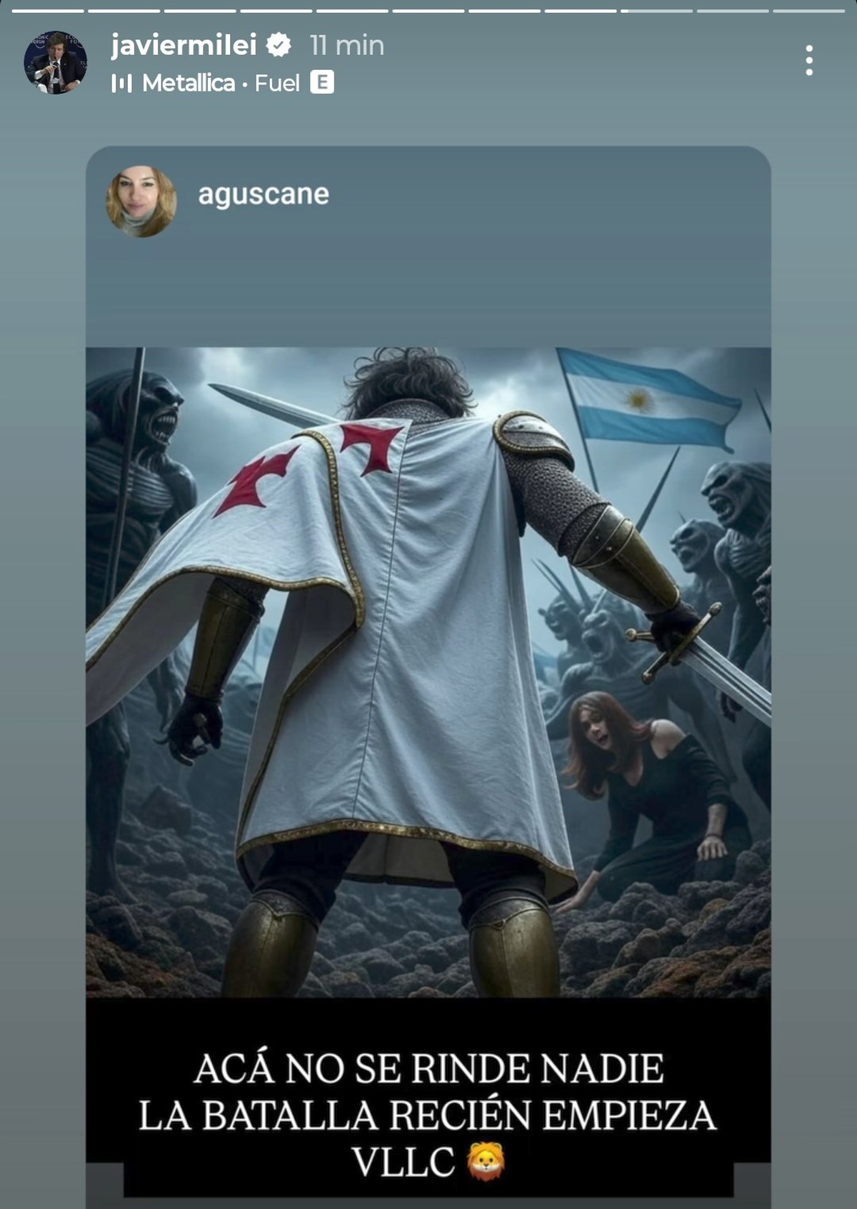 Reposteo polémico de Javier Milei: orcos con banderas argentinas y él con una túnica con reminiscencias británicas. Reposteo polémico de Javier Milei: orcos con banderas argentinas y él con una túnica con reminiscencias británicas.