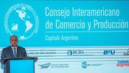 El jefe de Gabinete, Juan Manzur, al participar de un encuentro del Consejo Interamericanos de Comercio y Producción (Cicyp).