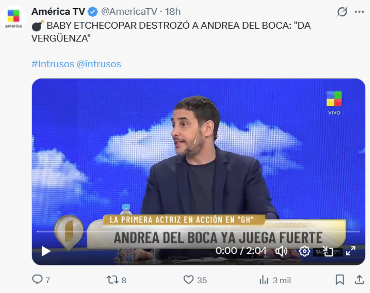 Baby Etchecopar cruzó a Andrea del Boca tras su ingreso a la casa de Gran Hermano. Baby Etchecopar cruzó a Andrea del Boca tras su ingreso a la casa de Gran Hermano.