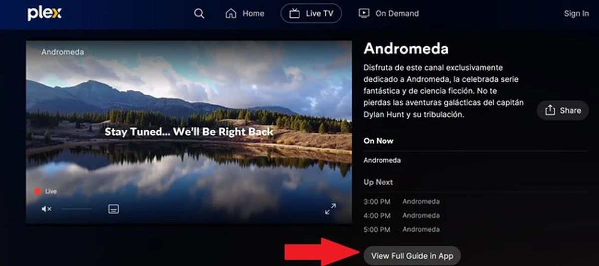 En "View Full Guide in App", podés ver la grilla entera de canales disponibles, tanto de contenido en inglés como en español (doblado o subtitulado). En "View Full Guide in App", podés ver la grilla entera de canales disponibles, tanto de contenido en inglés como en español (doblado o subtitulado).