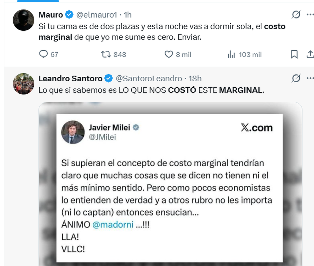 Adorni dijo que su esposa fue invitada por Milei y el Presidente habló de “costo marginal”