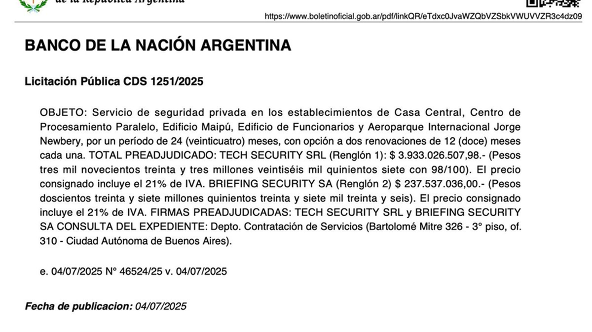 El contrato difundido por A24: el Banco Nación contrató a la empresa de seguridad fundada por los Menem El contrato difundido por A24: el Banco Nación contrató a la empresa de seguridad fundada por los Menem