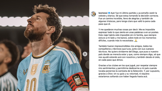 Tras el partido ante Benín, Messi publicó un extenso mensaje en Instagram para despedirse de la camiseta que vistió durante más de dos décadas.