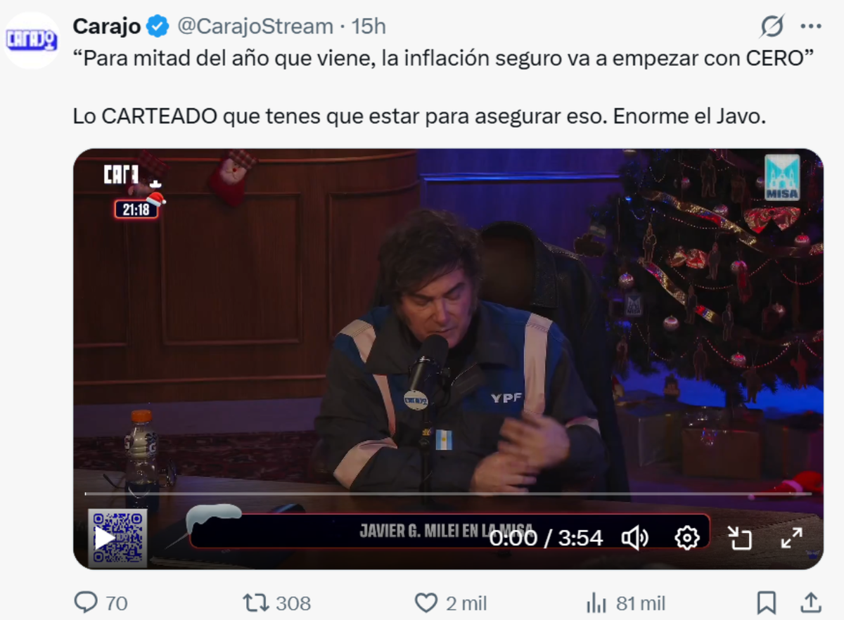 Javier Milei aseguró que a mediados del 2026 la inflación en Argentina rondará el 0%. Javier Milei aseguró que a mediados del 2026 la inflación en Argentina rondará el 0%.