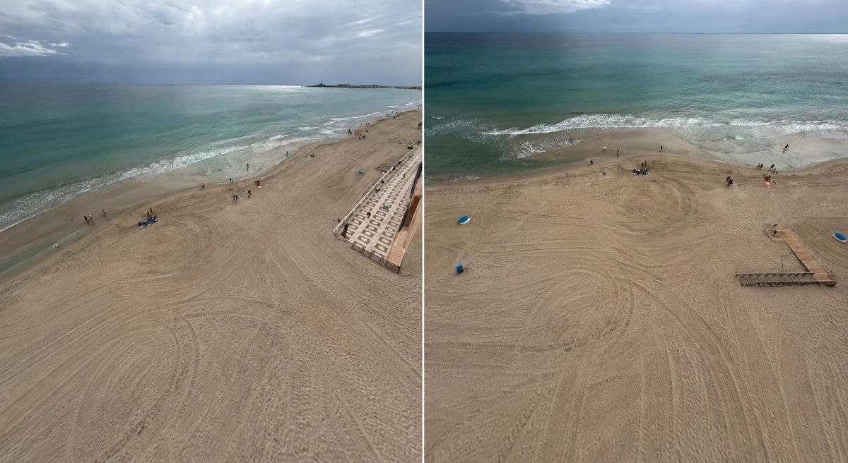 La retirada del mar dejó al descubierto una extensa franja de arena en la costa de Cartagena, donde el fenómeno sorprendió a turistas y activó la vigilancia de Protección Civil.