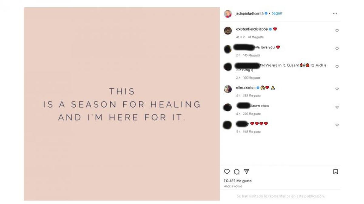 La frase que compartió Jada Smith en su cuenta de Instagram.