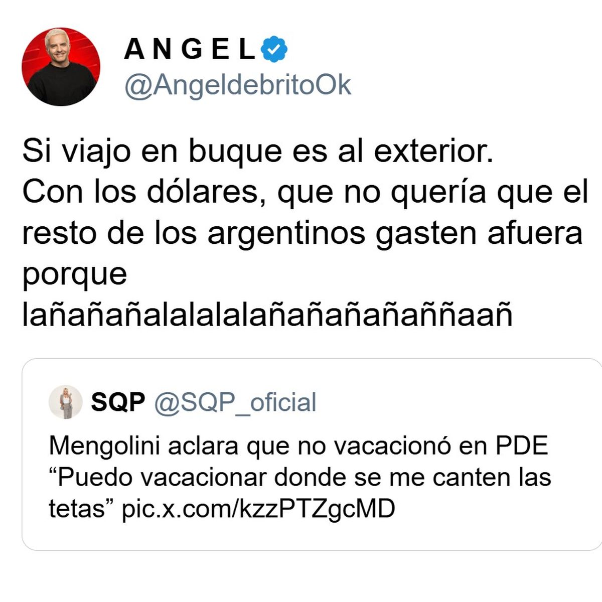 Ángel de Brito se subió al escrache con un tuit burlón, pero sus propios seguidores le marcaron la doble vara. Ángel de Brito se subió al escrache con un tuit burlón, pero sus propios seguidores le marcaron la doble vara.