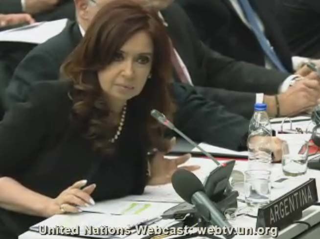 Cristina, durante el discurso en el Comité de Descolonialización (Foto: Imagen de TV)