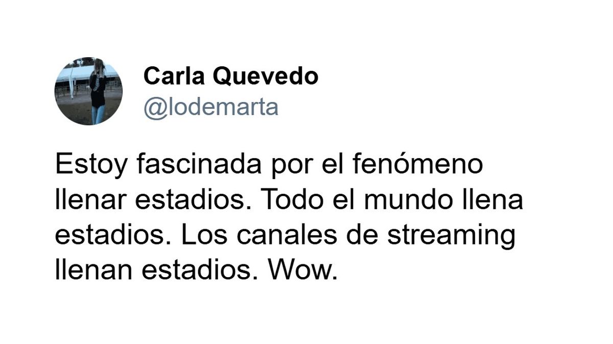 Carla Quevedo, expareja de Pedro Romemblat, publicó un tuit cuestionando lo de llenar estadios y generó enorme polémica en redes. Muchos lo tomaron como una indirecta a Lali y a Pedro. Carla Quevedo, expareja de Pedro Romemblat, publicó un tuit cuestionando lo de llenar estadios y generó enorme polémica en redes. Muchos lo tomaron como una indirecta a Lali y a Pedro.