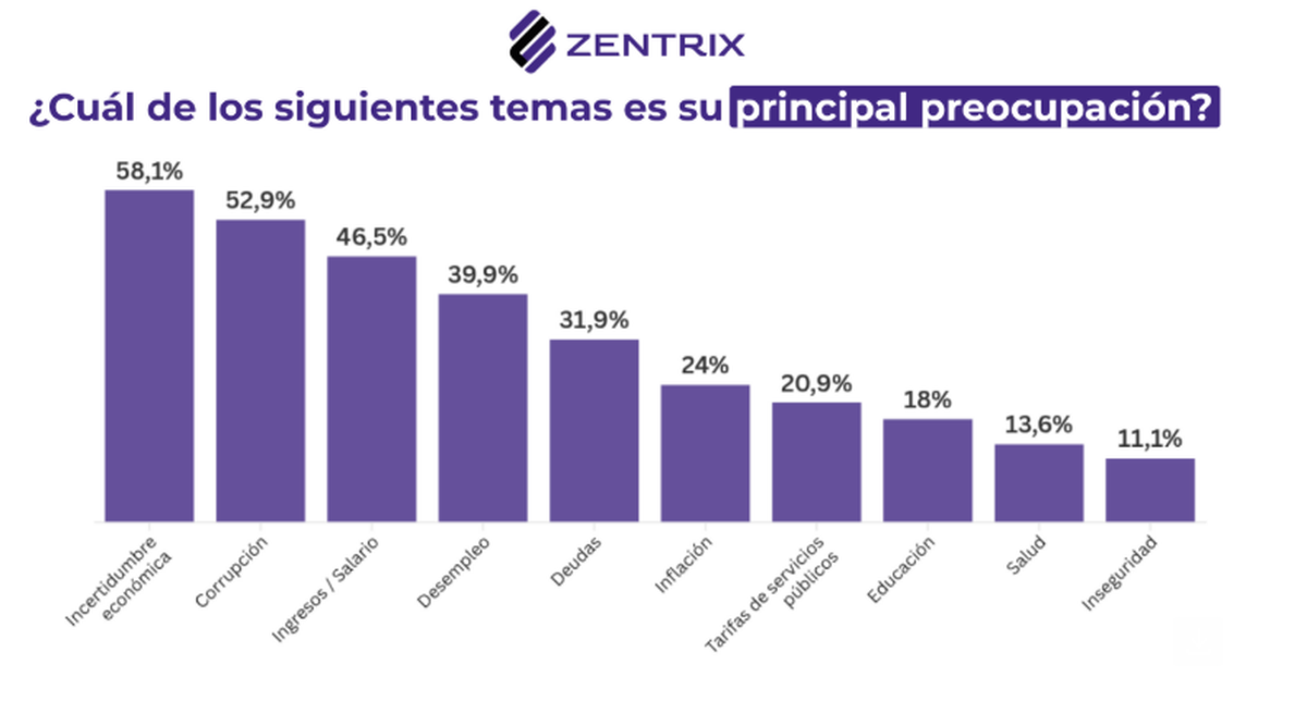 Principales preocupaciones de los encuestados. Fuente: Zentrix Consultora. Principales preocupaciones de los encuestados. Fuente: Zentrix Consultora.