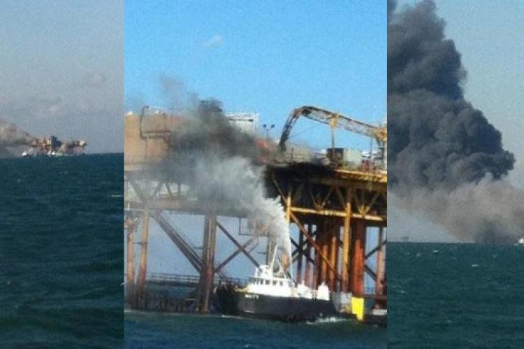 Imagen del incendio en la plataforma de Louisiana