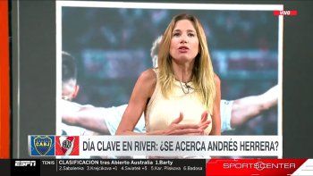 Alina Moine se quebró mientras anunciaba el fichaje de Julián Álvarez por el Manchester City. (Captura: ESPN). Alina Moine se quebró mientras anunciaba el fichaje de Julián Álvarez por el Manchester City. (Captura: ESPN).