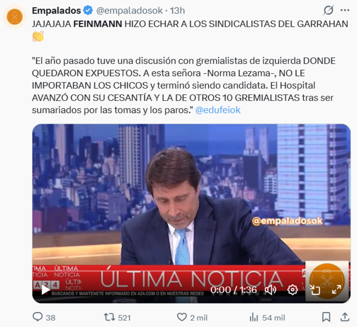 Eduardo Feinmann se refirió al despido de la nutricionista Norma Lezana. Eduardo Feinmann se refirió al despido de la nutricionista Norma Lezana.