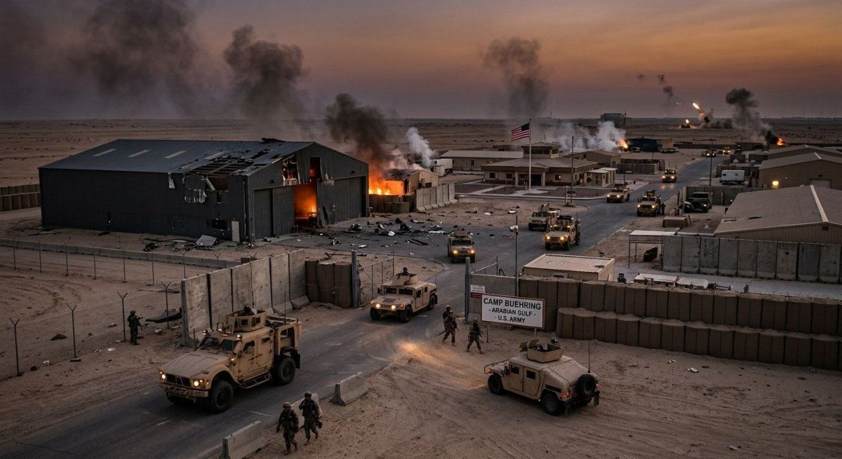 Imagen creada con IA sobre un ataque iraní a la base estadounidense en Kuwait.