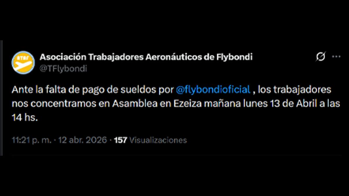 El posteo en X del sindicato de Flybondi. El posteo en X del sindicato de Flybondi. 