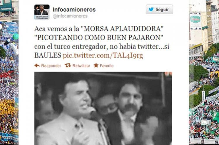 La foto que subió Infocamioneros a su cuenta de Twitter muestra a Aníbal Fernández con Carlos Menem.