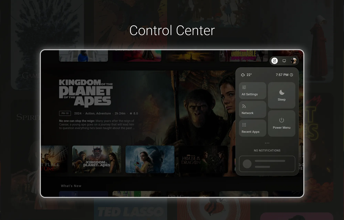 El "Centro de Control" no está disponible en Google TV y da la posibilidad de modificar los ajustes principales o gestionar las aplicaciones recientes. El "Centro de Control" no está disponible en Google TV y da la posibilidad de modificar los ajustes principales o gestionar las aplicaciones recientes.