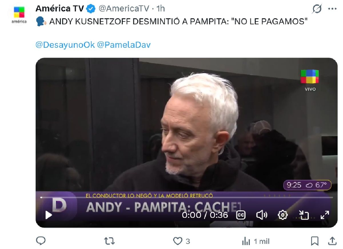 Andy Kusnetzoff negó que Pampita haya cobrado para formar parte de su vuelta a la televisión.
