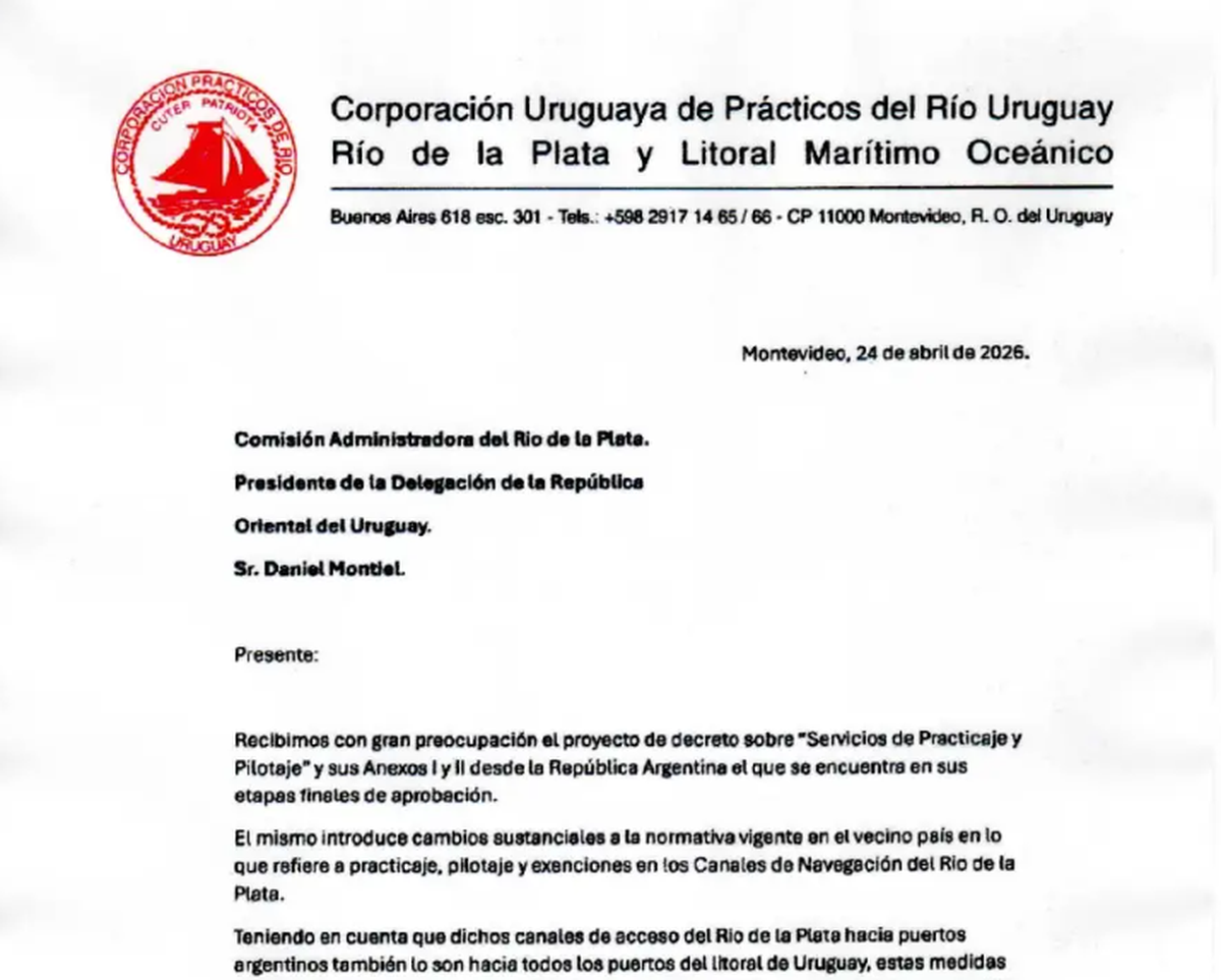 Imagen de la nota de los prácticos uruguayos. Imagen de la nota de los prácticos uruguayos.