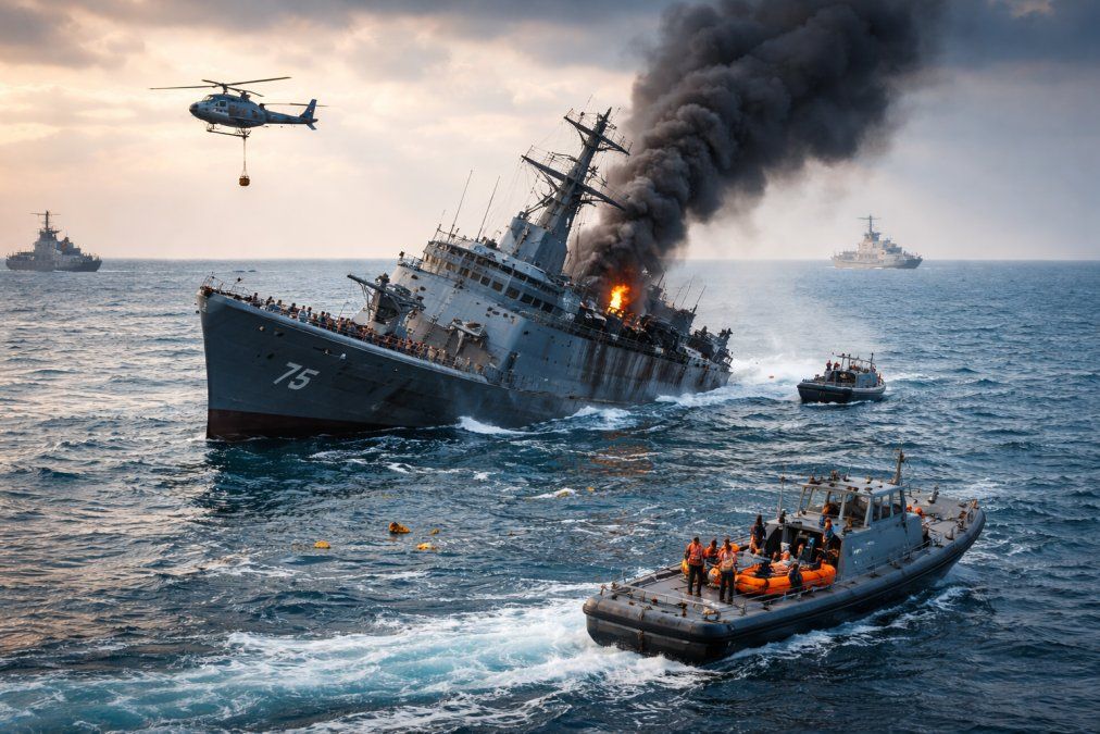 Un buque de guerra de Irán se hunde frente a las costas de Sri Lanka (IA GROK)