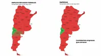 El mapa casi todo en rojo de Equilibra sobre empresas y empleo. El mapa casi todo en rojo de Equilibra sobre empresas y empleo.