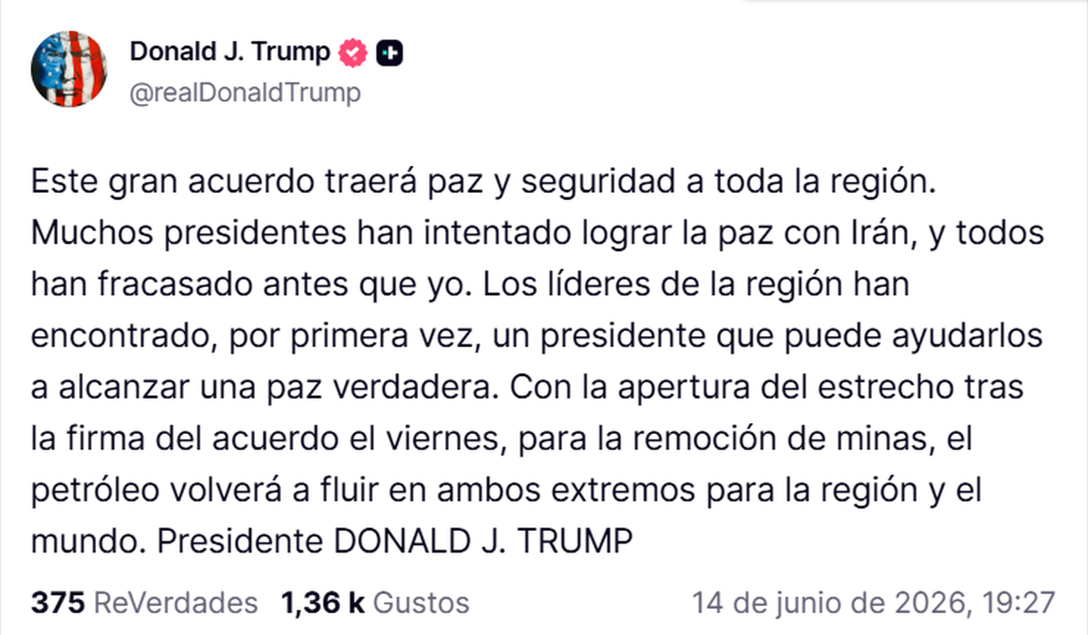 Posteo de Donald Trump en TruthSocial. Posteo de Donald Trump en TruthSocial.